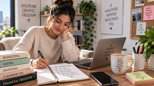 Calendar with paycheck dates marked next to a notebook budget on a desk
