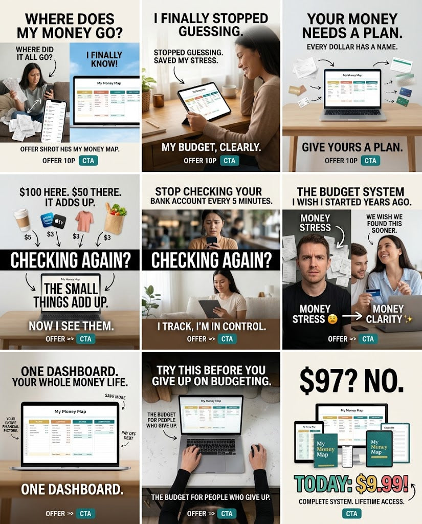 My Money Map dashboard and tracker mockups