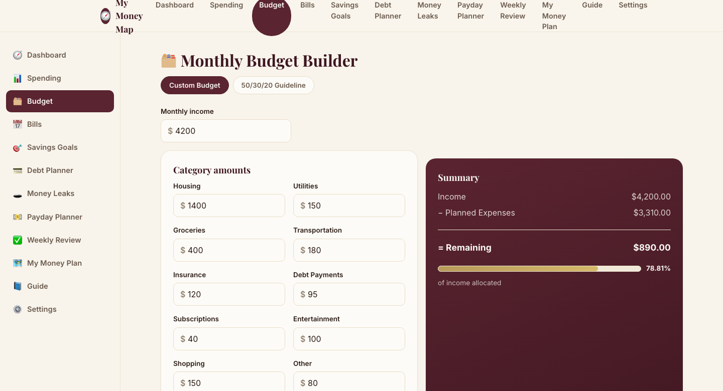 Budget Builder — real product screenshot