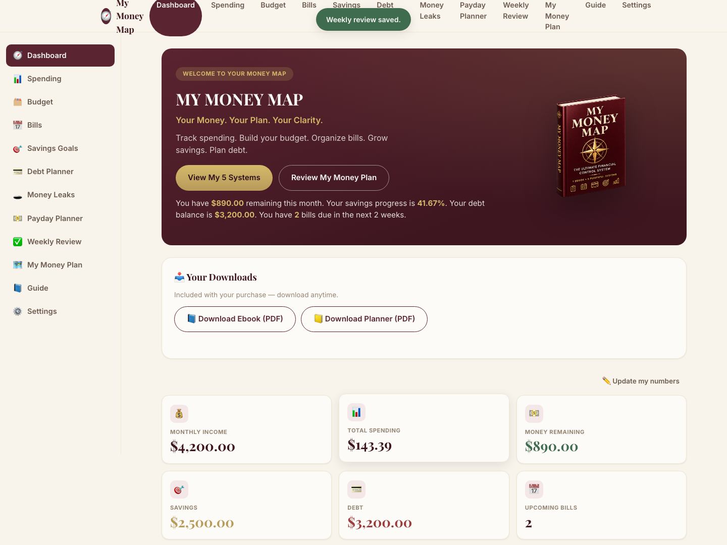 My Money Map Interactive App — real dashboard screenshot